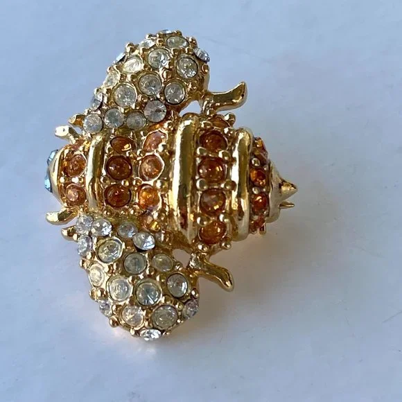 MONET Rhinestone Bumble Bee Brooch Pin with Blue Eyes - Picture 3 of 6